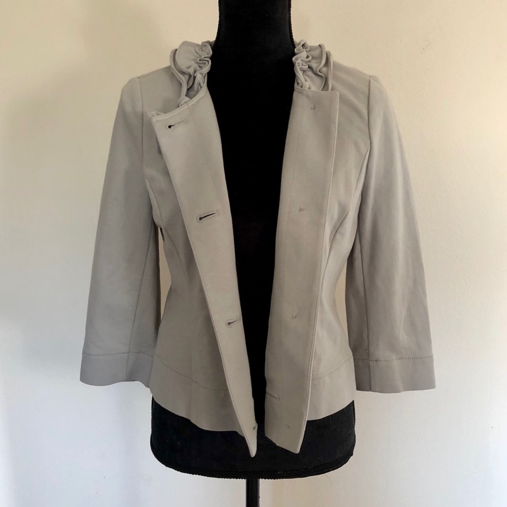 Gray ruffle-trim Loft Blazer Jacket